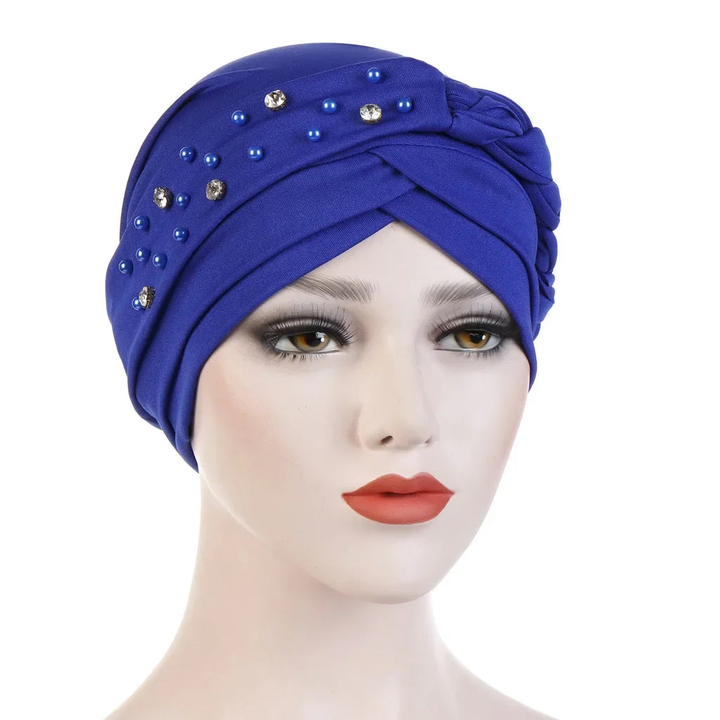 Women Lady Beads Muslim Braid Head Turban Wrap Cover Cancer Chemo Islamic Arab Cap Hat Hair Loss Bonnet Beanies Fashion - NamafadStore