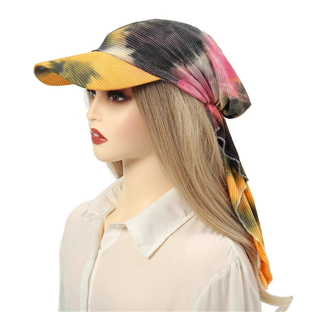 Fashion Muslim Floral Print Hijab Turban Hat for Women Visor Baseball Cap Sun Hats Headscarf Scarf Brim Femme Scarves Bandanas - NamafadStore