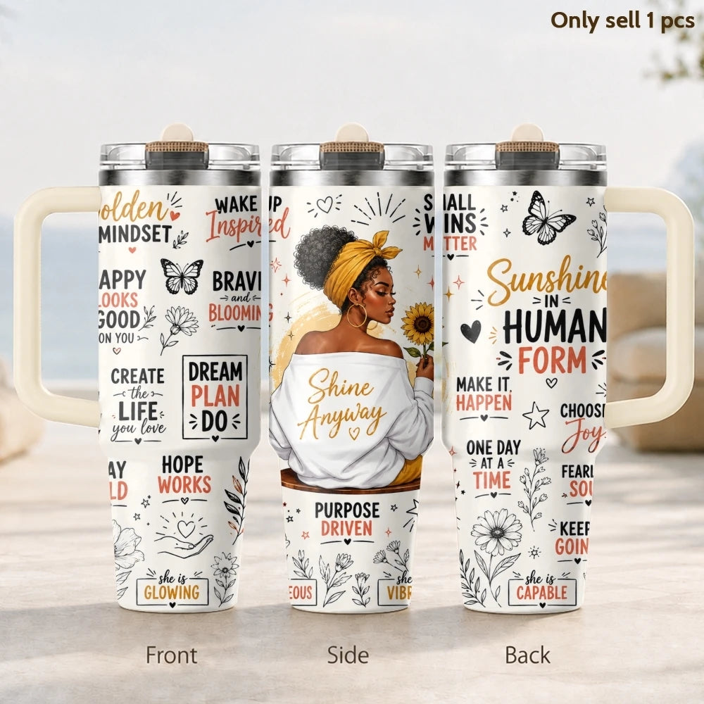 40oz Empowered Black Woman Tumbler – Inspirational Stainless Steel Travel Mug