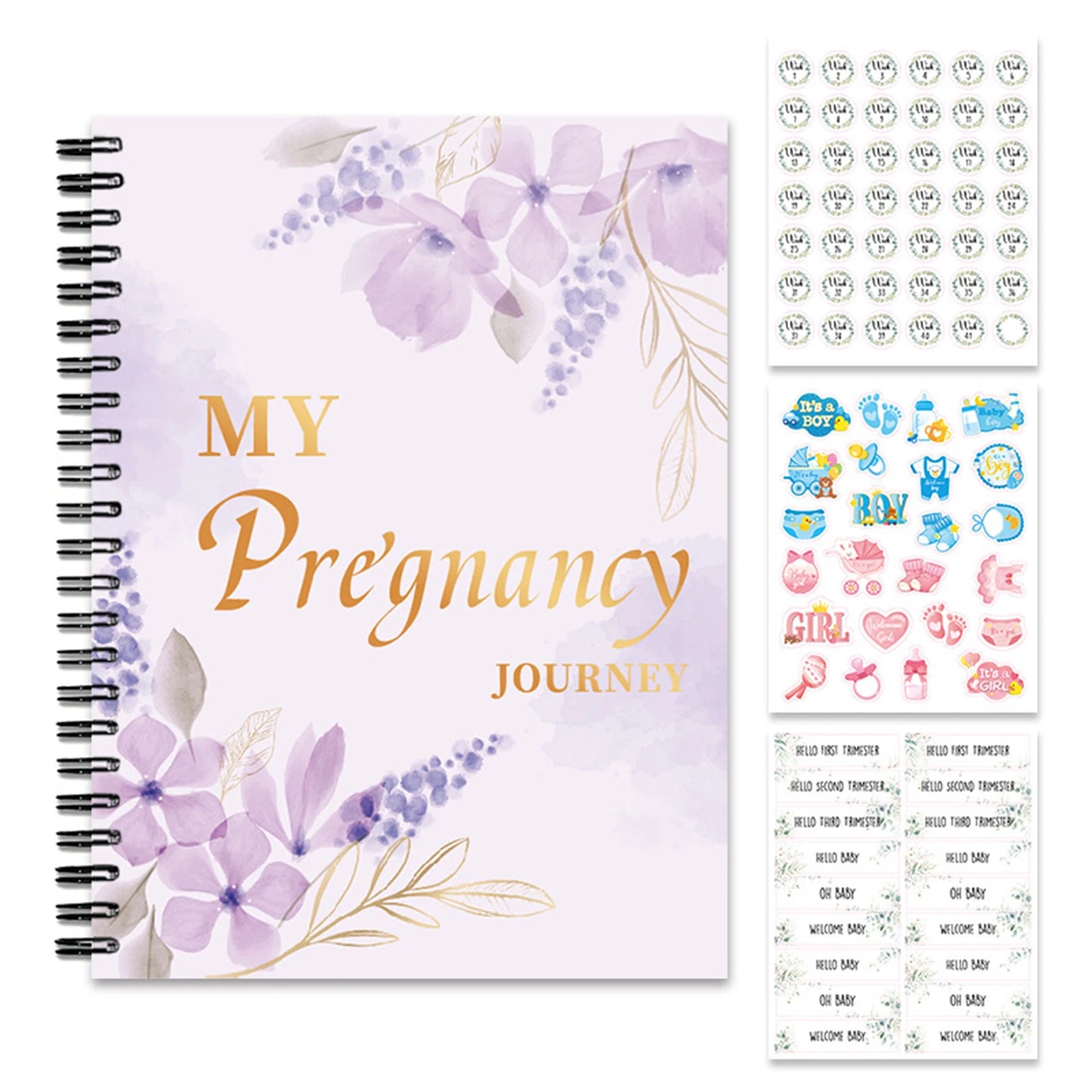 Pregnancy Planner Journal 40 Weekly Calendars Milestone Tracker for Ultrasound Photos Memory Book Expecting Mothers Green Purple