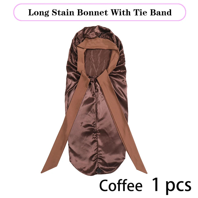 Soft Silky Long Satin Bonnet For Natural Hair And Curly Hair Extra Large Size Hair Cap With Tie For Comfortable Night Sleep 1Pcs - NamafadStore