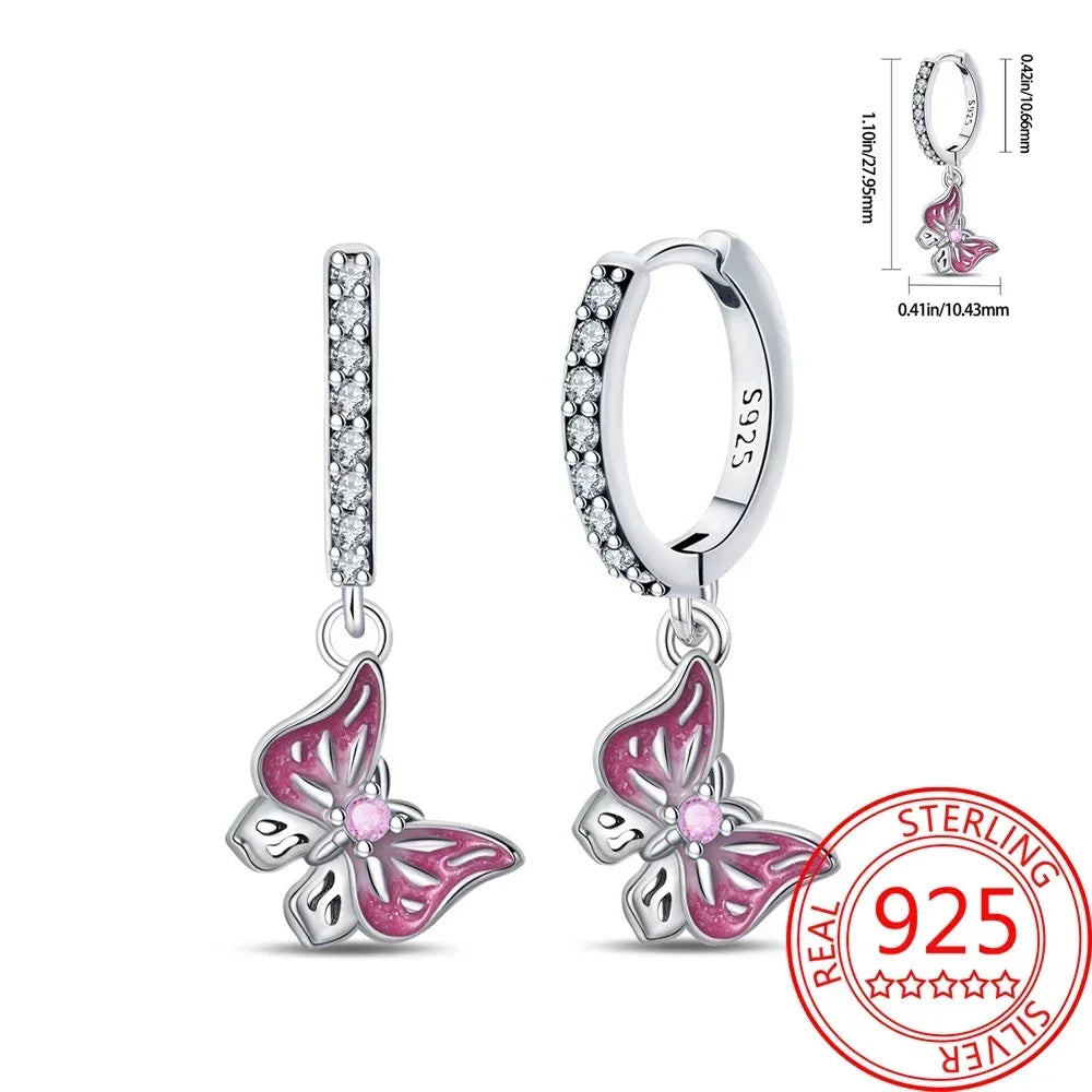 Pink Series 925 Sterling Silver Romantic Flower Butterfly Unicorn Tulip Geometry Earrings Boutique Fine Jewelry Gifts for Women