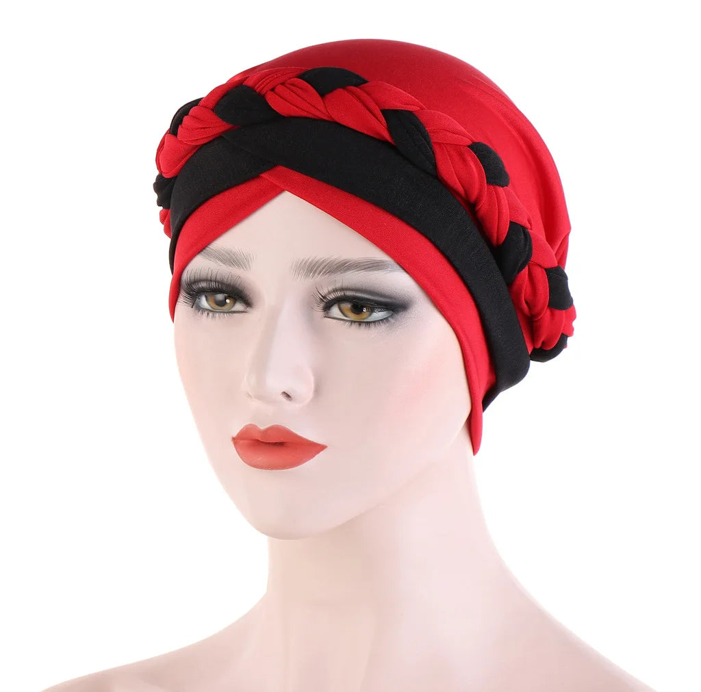 Colorblock Twisted Hijab Turban Hat for Women African Head Scarf Beanie Cancer Chemo Headwear Cap Head Wraps Women - NamafadStore