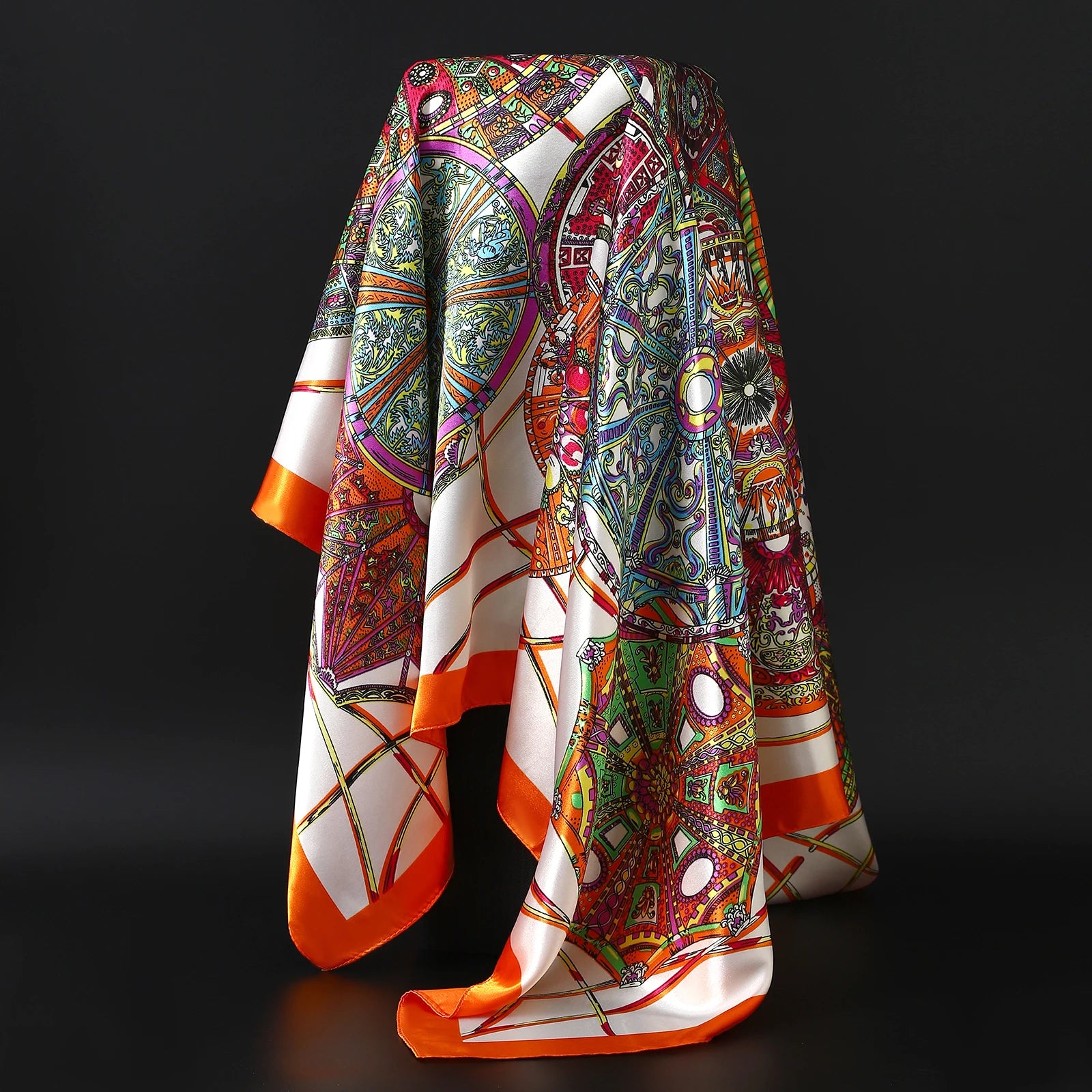 90*90cm Silk Scarf Women Print Hair Neck Square Office Ladies Shawl Bandanna Muslim Hijab Handkerchief Muffler Foulard female - NamafadStore