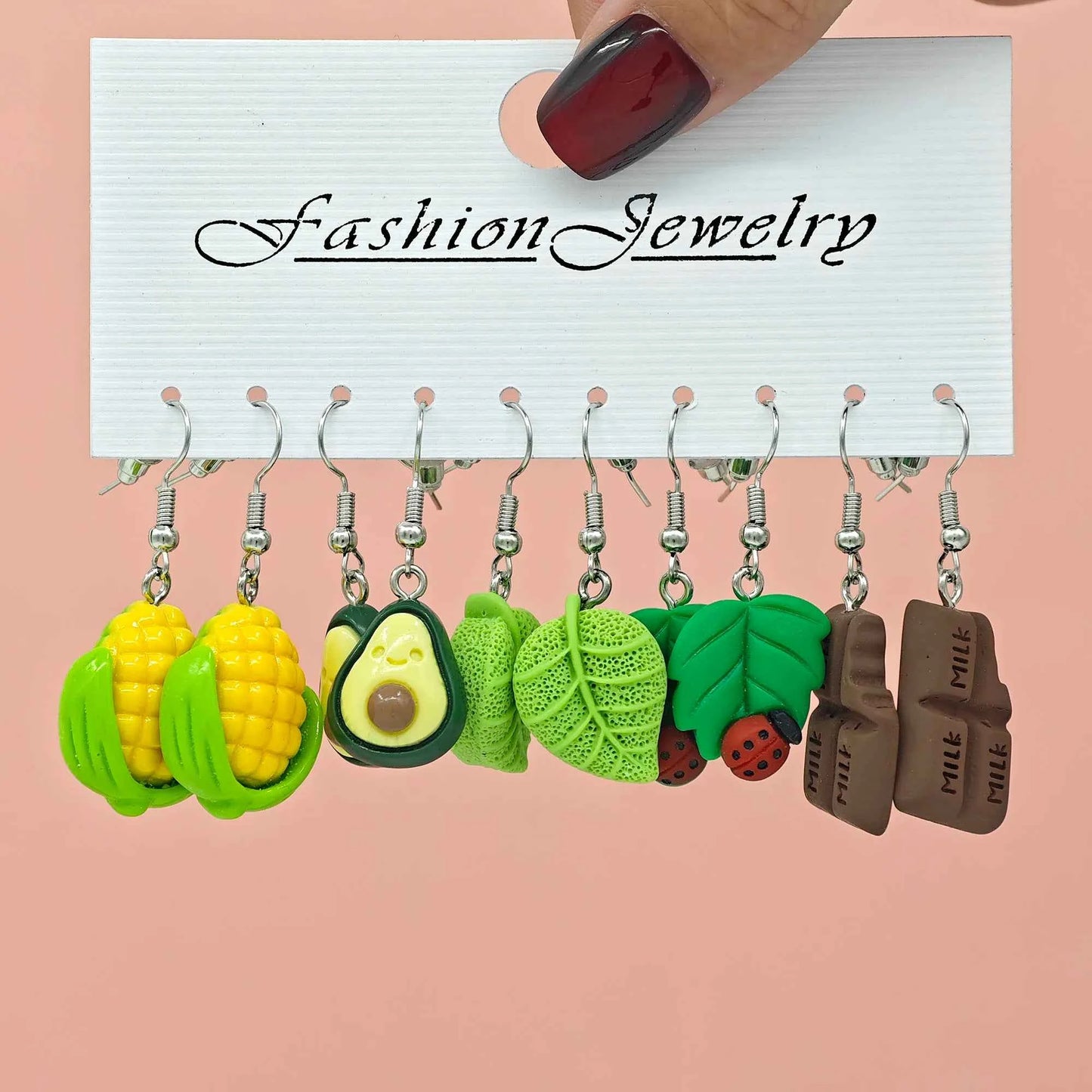 10/40pcs Fashionable earrings, personalized and fresh, simulated vegetable and fruit combination set, funny and fun earrings