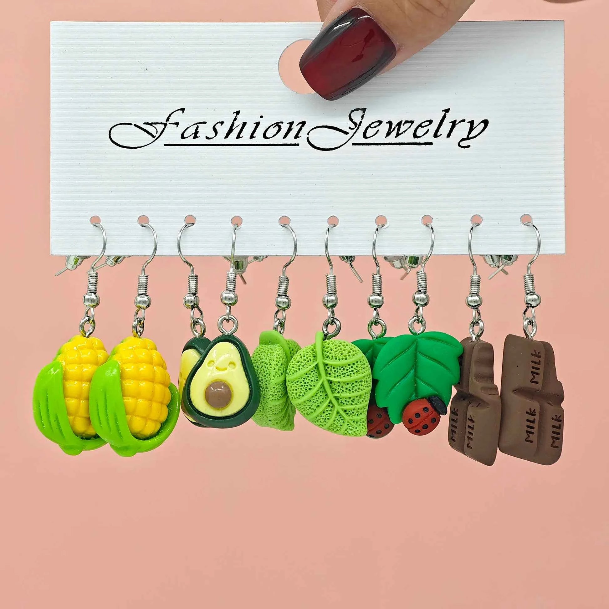 10/40pcs Fashionable earrings, personalized and fresh, simulated vegetable and fruit combination set, funny and fun earrings
