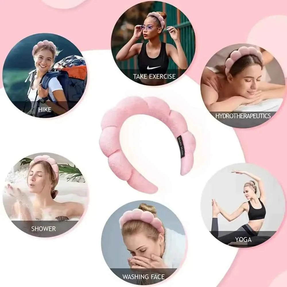 1/6Pcs Women Spa Hairband Puffy Sponge Headband Flower Hair Clip Wristbands Scrunchies for Washing Face Makeup Shower Skincare