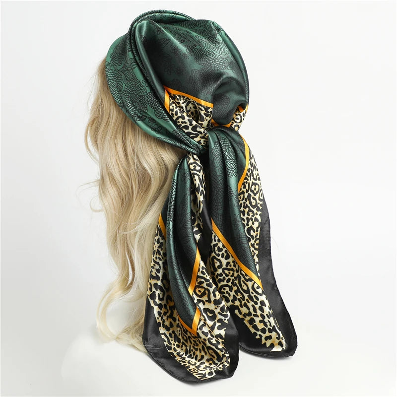 90CM Kerchief Silk Satin Four Seasons Square Beach Stoles Luxury Print Sunscreen Shawls Wraps Hijab Popular Bandana Accessores