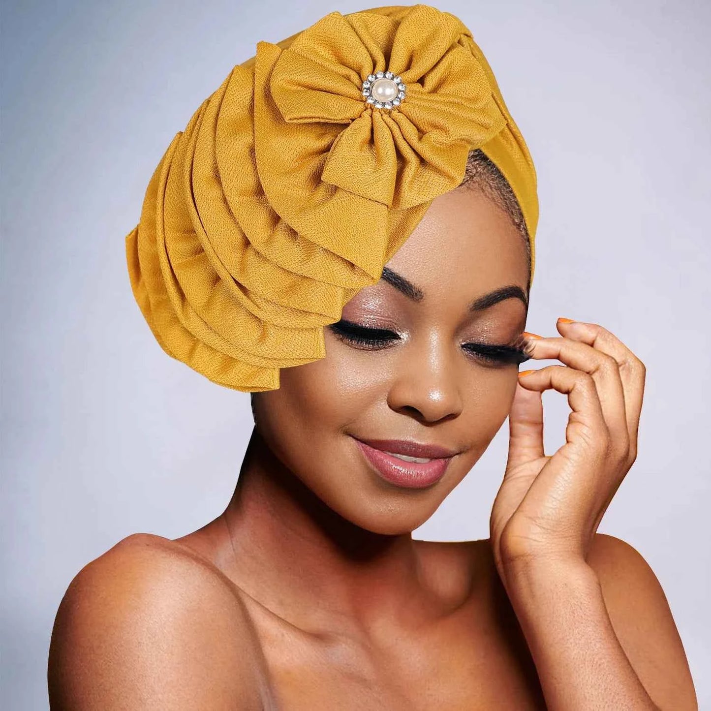 African Fashion Headband Hat Breathable Lightweight Flower Decoration Handmade Muslim Headband Hat - NamafadStore