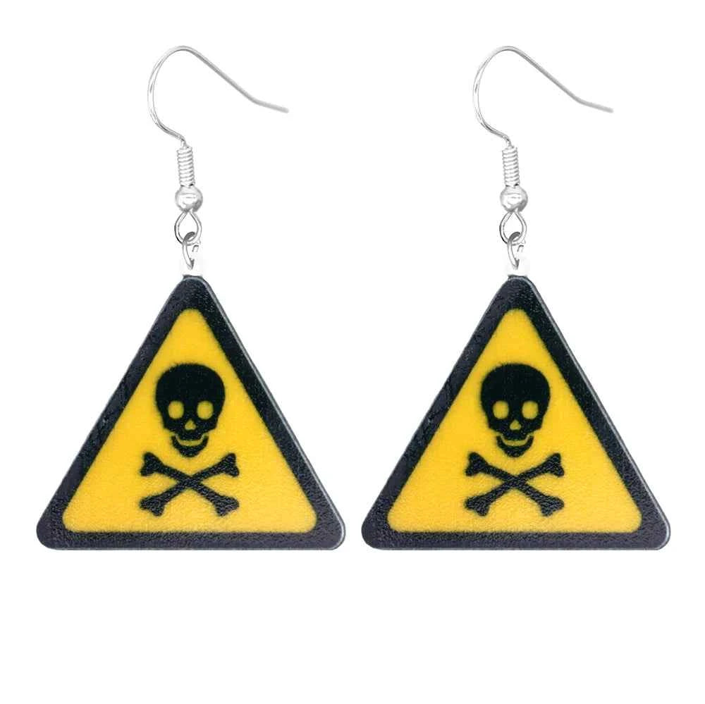 Cartoon earrings, acrylic cute, funny stop, road signs, warning signs, aliens