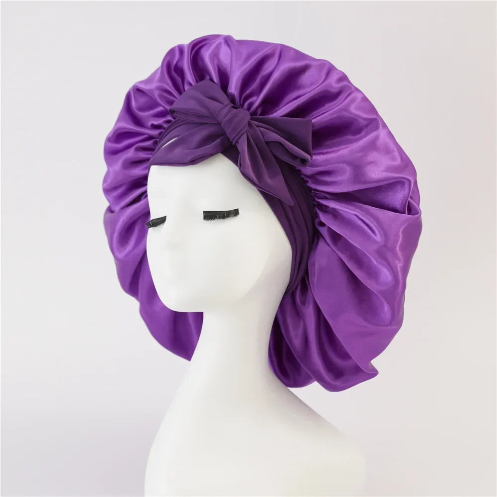 Adjustable Satin Silk Bonnet with Tie Band for Women, Night Shower Hats, Sleeping Hair Hat Satin Hat for Sleeping - NamafadStore