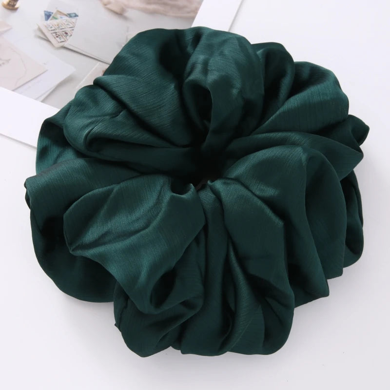 17Colors Big Size Crepe Satin Scrunchies Muslim Women Custom Elastic Volumizing Oversized Neat stitching Bunch Hair Tie - NamafadStore