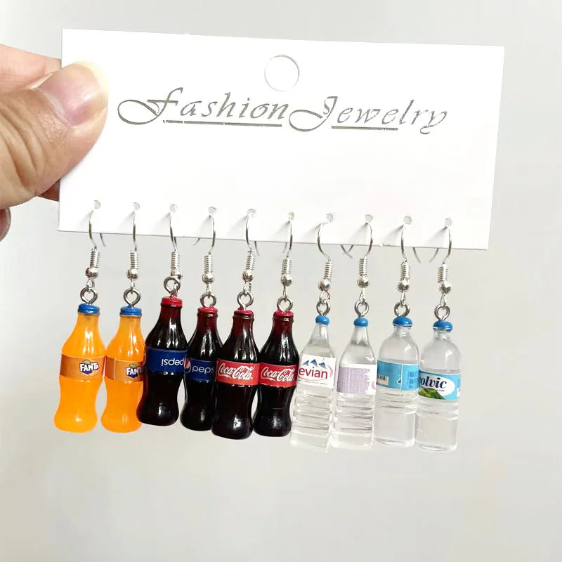 5 Pair Set Small Fresh Colored Resin Pendant Earrings Art Sweet and Cute Fruit Animal Milk Tea Earrings Female