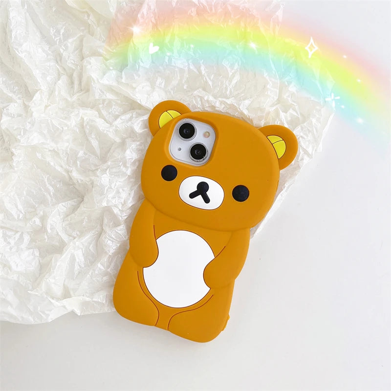 For iPhone 16 15 14 Plus 13 12 Pro Max 11 X Xs Max 7 8 SE 6s 5s Phone Case 3D Cartoon Glasses Rilakkuma Bear Soft Silicone Cover