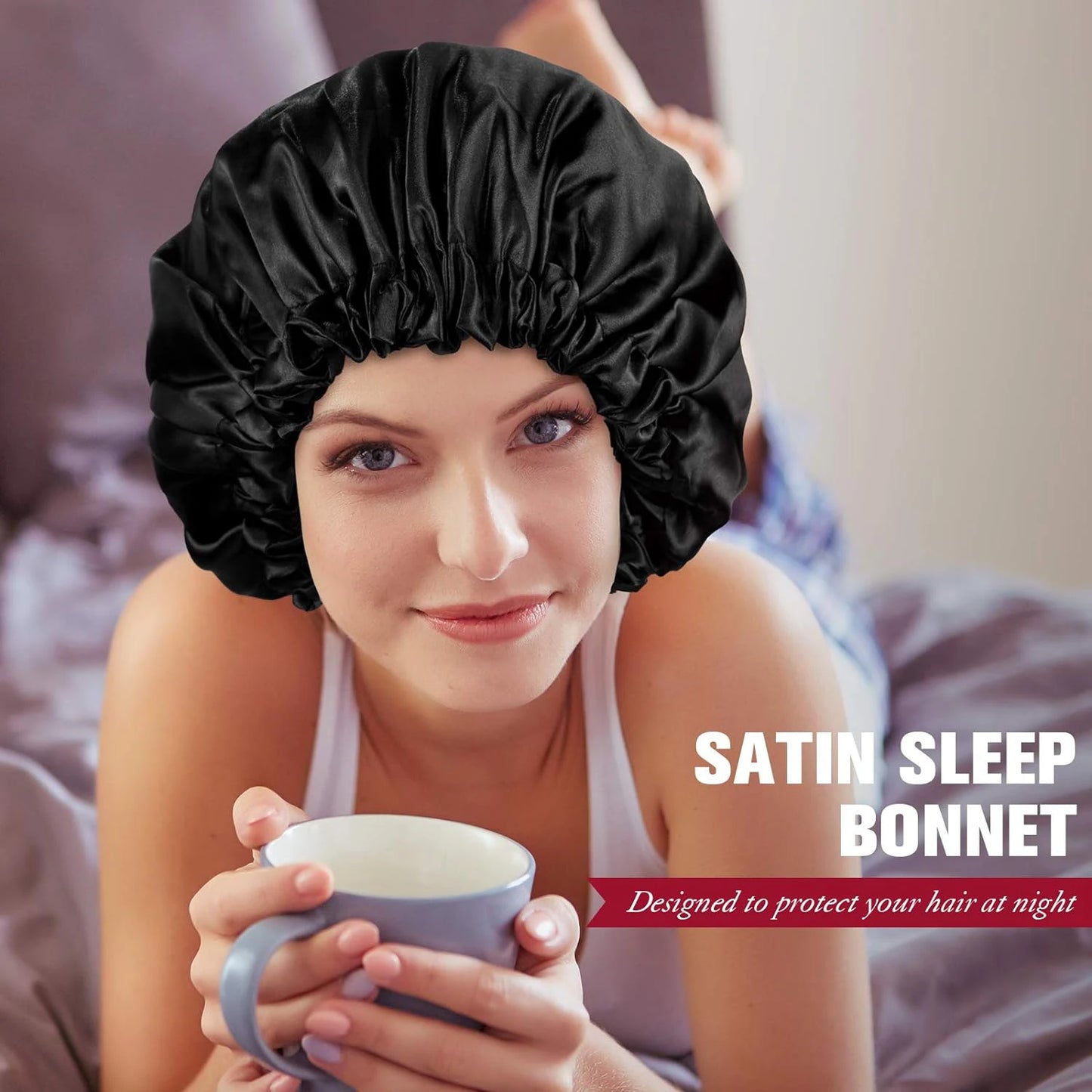 Women's Fashion Bonnet Soft Silk Smooth Double Layered Button Adjustable Hair Hat for Daily Home Comfortable Sleep Hat