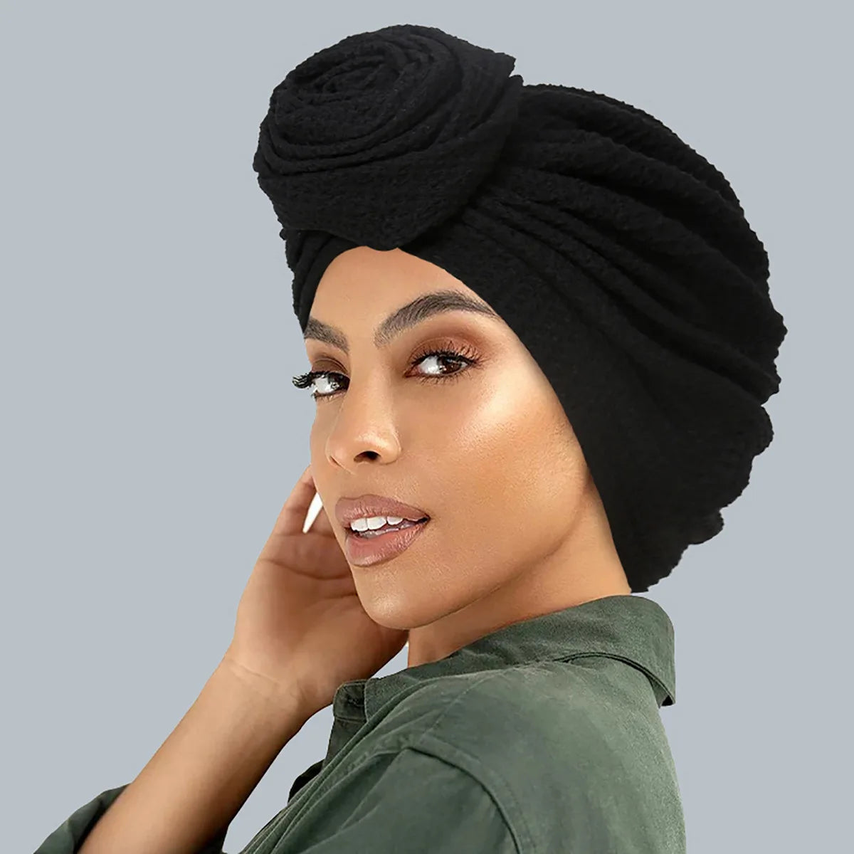 New African Print Turban Beanie for Women - Flower Beanie, Muslim Hijab, Head Wrap, and Hair Loss Bandana