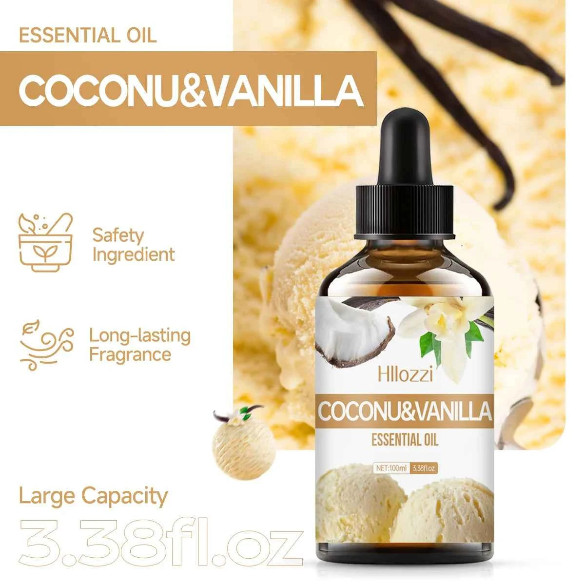 Coconut & Vanilla essential oil for body massage, aromatherapy diffuser, long lasting fragrance, suitable for all skin types. - NamafadStore