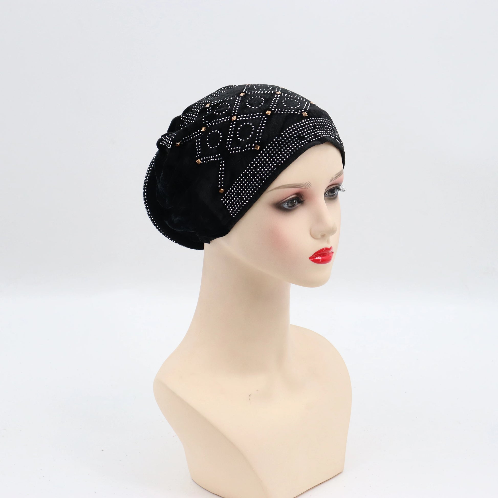 Soft Velvet Turban Cap for Women Muslim Headscarf Bonnet Elastic Female Headpiece Stylish Glitter Diamonds African Head Wraps - NamafadStore