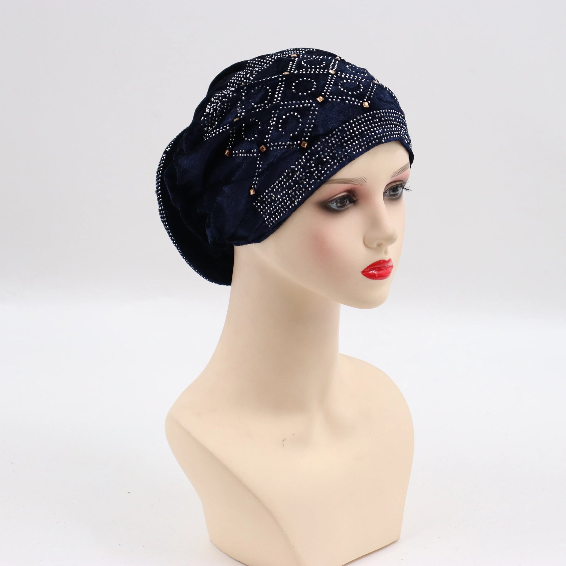 Soft Velvet Turban Cap for Women Muslim Headscarf Bonnet Elastic Female Headpiece Stylish Glitter Diamonds African Head Wraps - NamafadStore