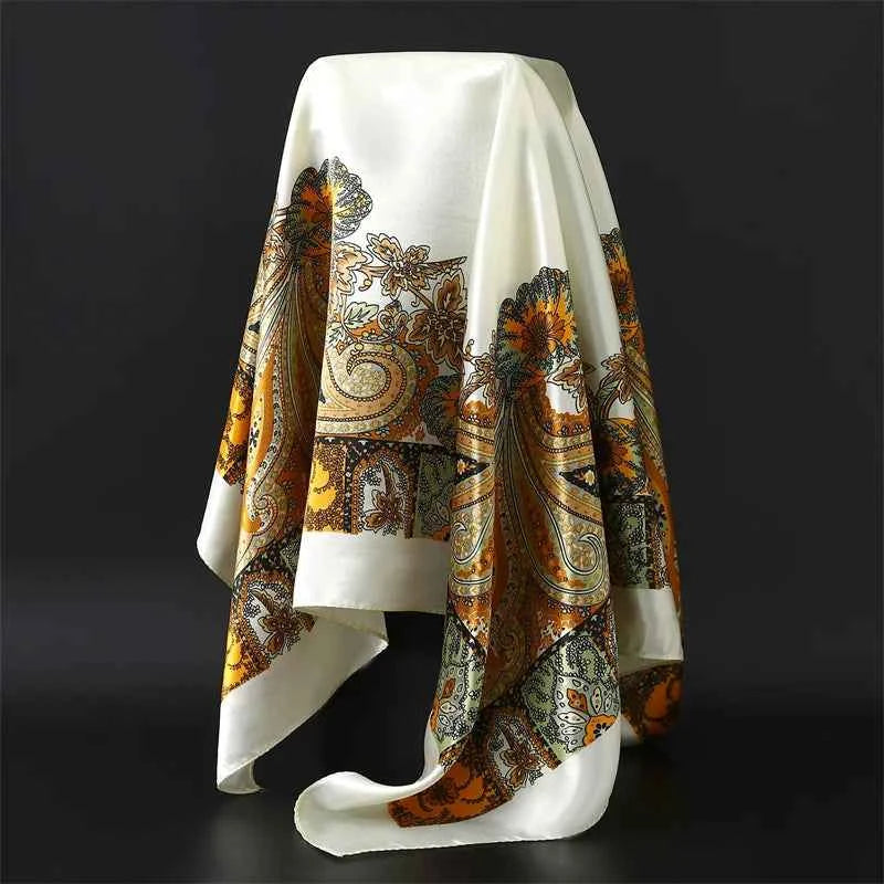 Fashion Hijab Scarf For Women Square Shawls Satin Silk Hair Scarfs Female 90*90cm Kerchief Bandana Head Neck Scarves For Ladies - NamafadStore