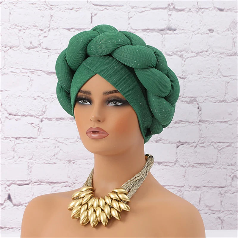 Glitter Braid African Headtie Head Wraps Women Headscarf Bonnet Nigerian Wedding Auto Gele Cap Party Headwear Headdress Hat - NamafadStore