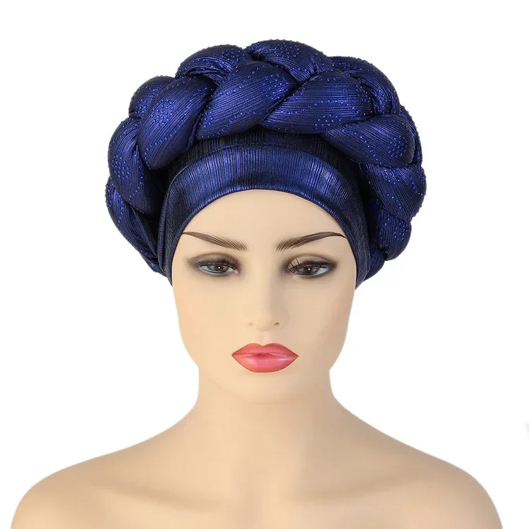 Women Braid Turbans Latest African Headtie Ladies Sequin Head Wraps African Aso Oke Winter Headtie Negerian Wedding Gele Caps - NamafadStore