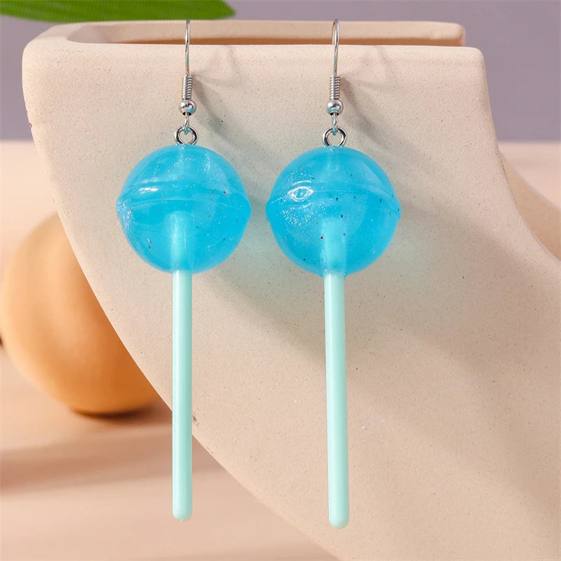 Sweet Candy Color Lollipop Drop Earrings for Women Funny Simulation Food Flower Dinosaur Dangle Hook Earrings Girls Jewelry Gift