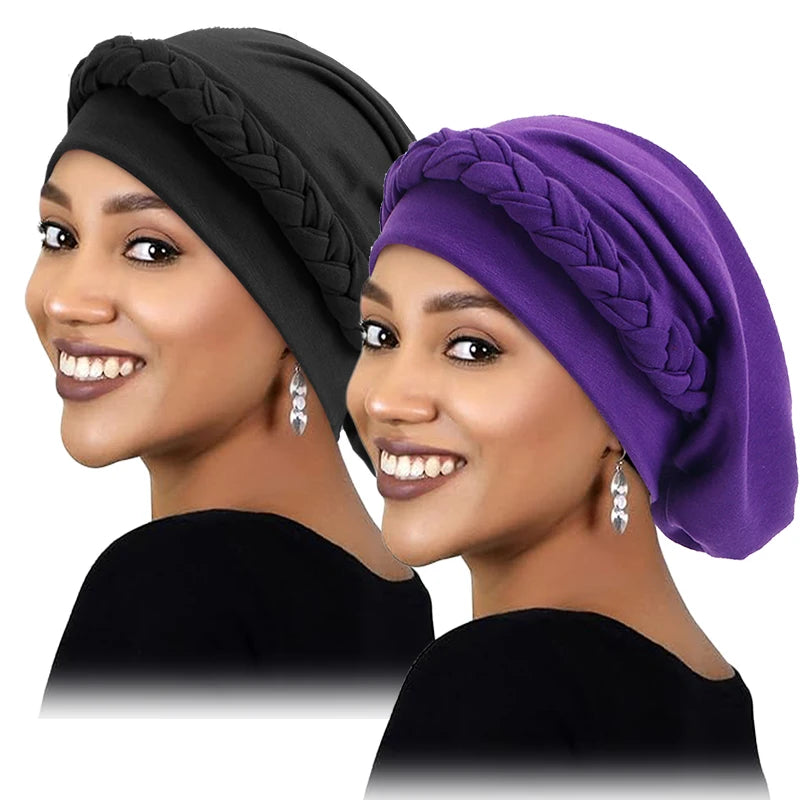 2PCS/LOT New Women's Braid Elastic Turban Muslim Twist Fashion Hat Cancer Hat Chemo Cap Head Wrap Cover Hair Islamic Headwear