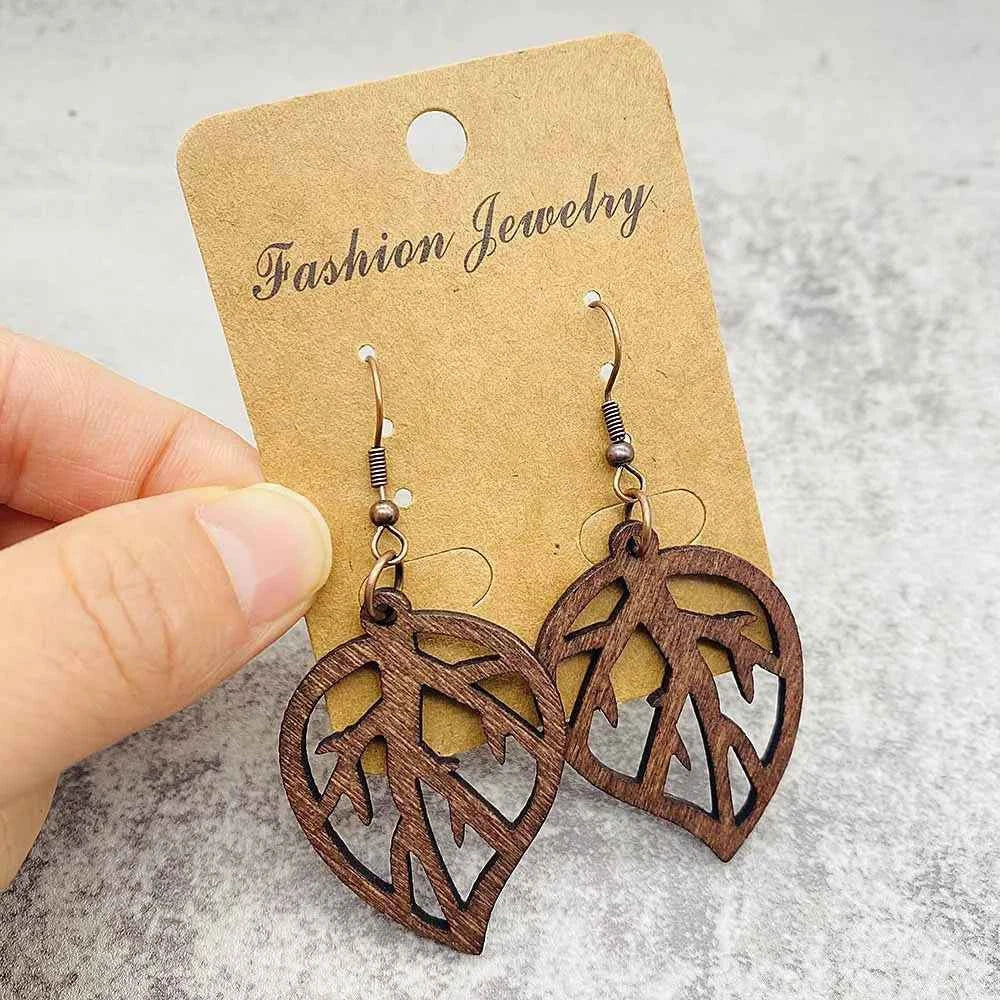 Vintage Hollowed Out Wooden Earrings Fashionable  Bohemian Style Creative Geometric Earrings Set for Women's Daily Wear