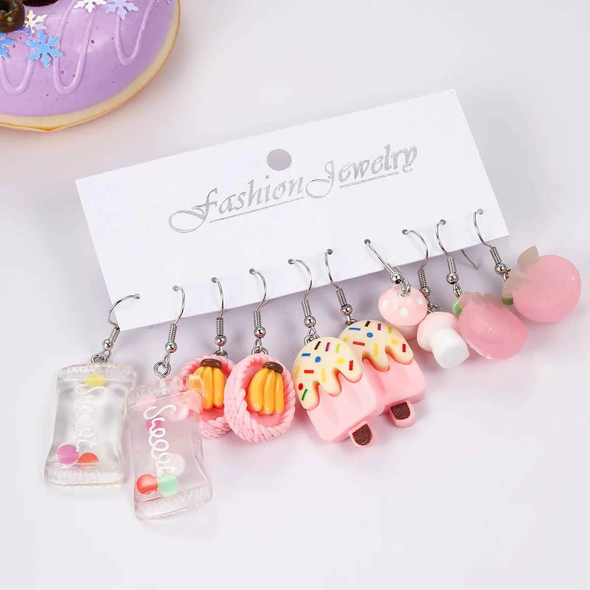 Fashion Cartoon Colorful Design Earrings Set for Women Cute Food Drink Animal Dopamine Dangle Earring Trendy Girls Jewelry Gifts