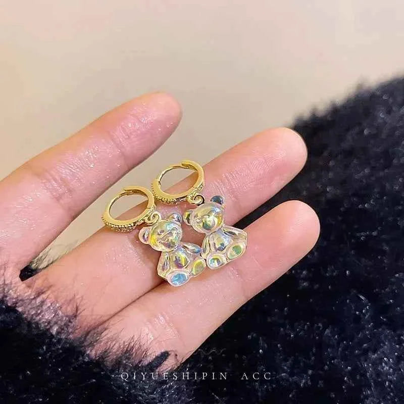 Cute Acrylic Candy Gummy Bear Dangle Earrings for Women Rainbow Bear CZ Hoop Earrings 2024 Korean Fashion Sweet Girl