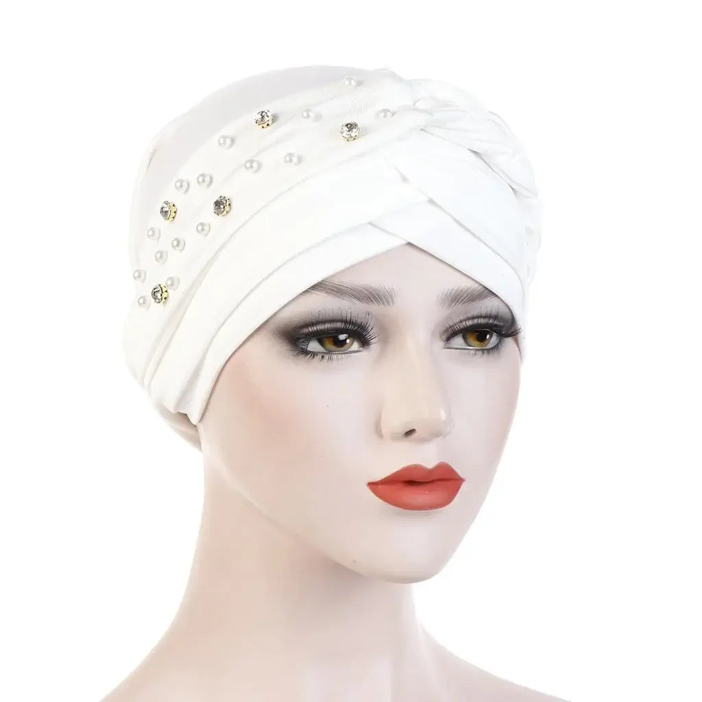 Women Lady Beads Muslim Braid Head Turban Wrap Cover Cancer Chemo Islamic Arab Cap Hat Hair Loss Bonnet Beanies Fashion - NamafadStore