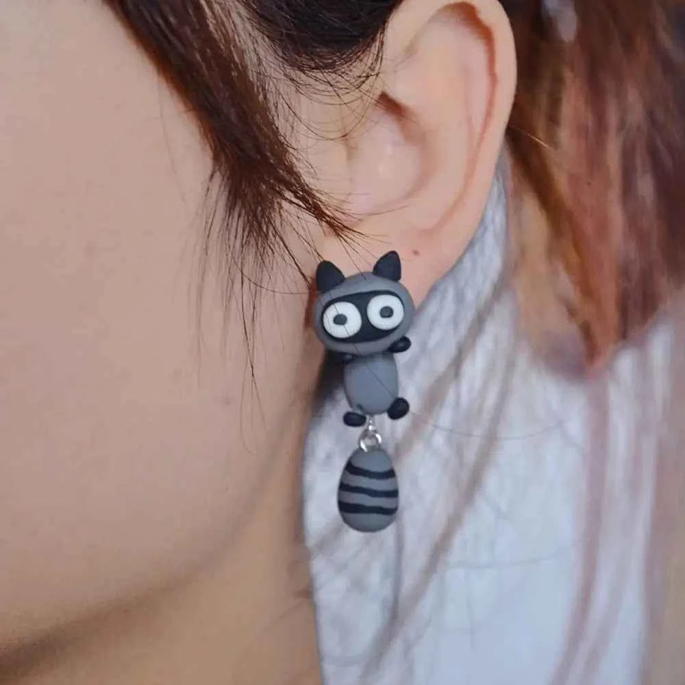 Lady Sweet Fashion Design Raccoon Cat Soft Clay Carrot Korean  Earrings 3D Animal Earring Cartoon Stud Earrings Women Jewelry