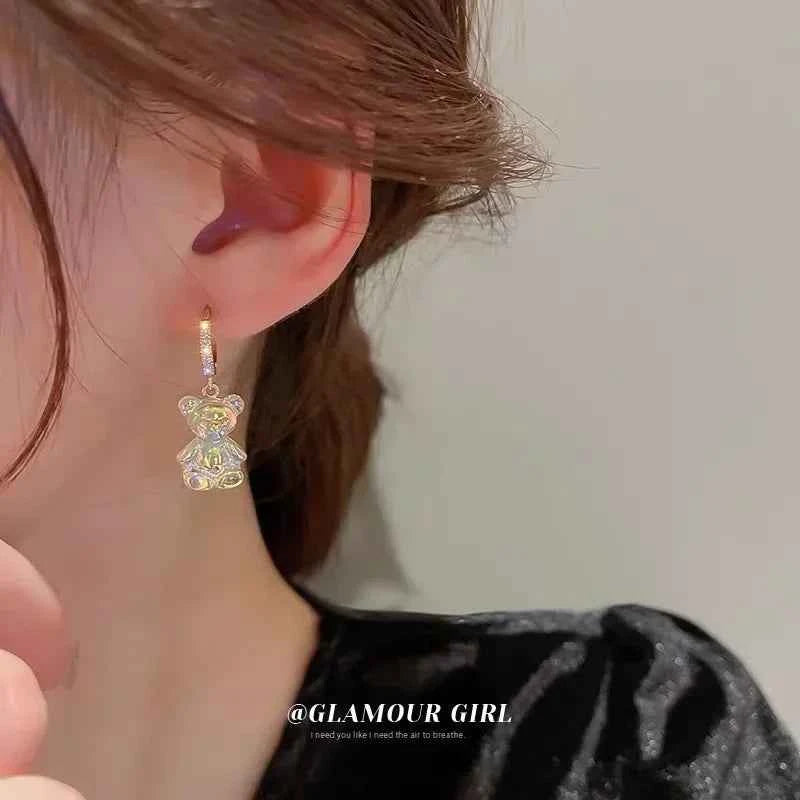 Cute Acrylic Candy Gummy Bear Dangle Earrings for Women Rainbow Bear CZ Hoop Earrings 2024 Korean Fashion Sweet Girl