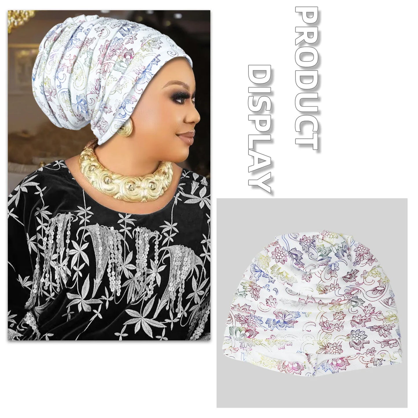 Glitter Pleated Women's Head Wraps Bonnet African Turban Cap Muslim Headscarf Bonnet Turbante mujer - NamafadStore