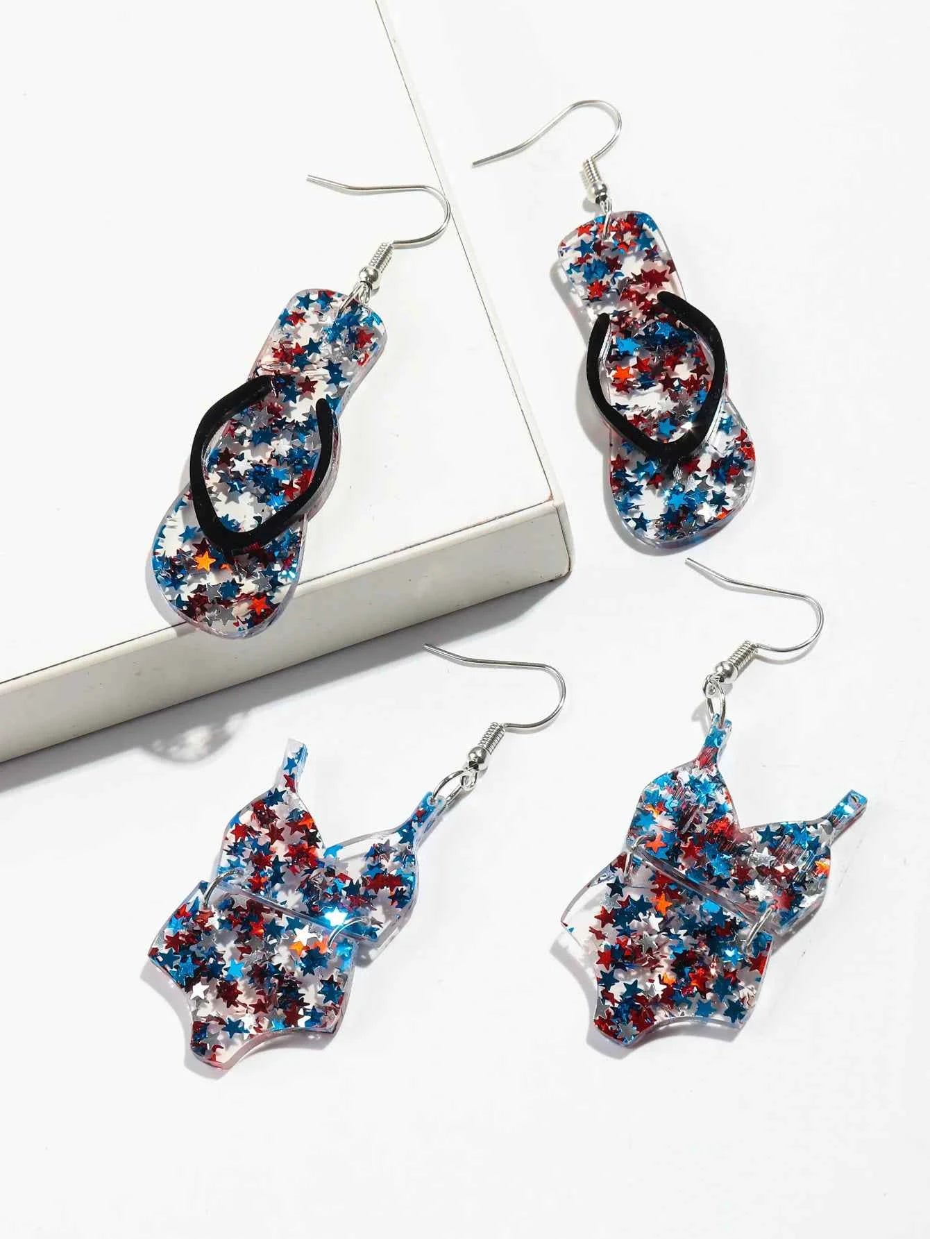 Bohomian Summer Acrylic Flower Slippers Earrings for Women Boho Resin Cute Lemon Leopard Print Shoes Earring Design Jewelry