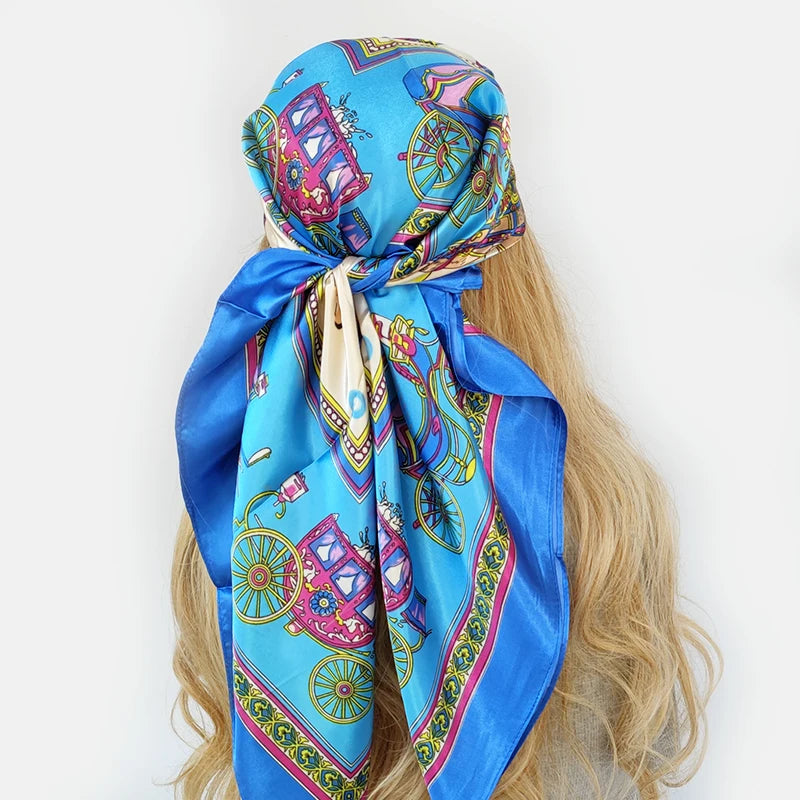 New 90*90cm Retro Brand Women Silk Scarf Bandanna Fashion Bohemian Pattern Square Hijab Lady Wrap Headband foulard muffler