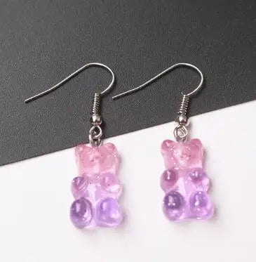 Gradient Candy Color Cute Acrylic Bear Dangle Earrings for Women Girls Gift Korean Fashion Animal Hook Earring Female Jewelry