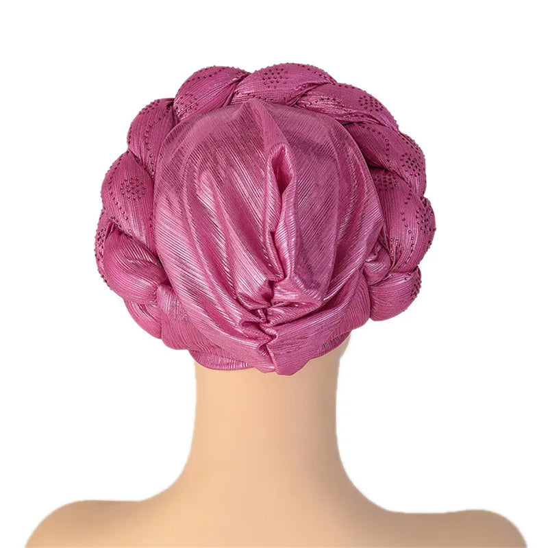 Glitter Diamonds Braids African Autogele Headtie Women Turban Cap Female Head Wraps - NamafadStore