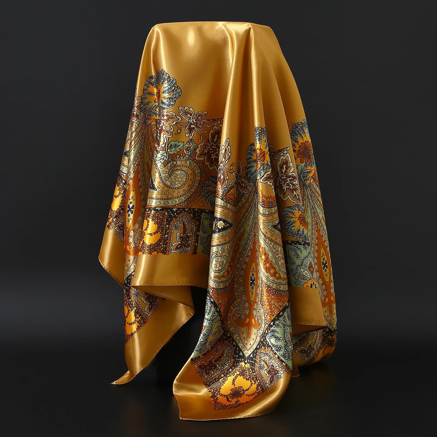 90*90cm Silk Scarf Women Print Hair Neck Square Office Ladies Shawl Bandanna Muslim Hijab Handkerchief Muffler Foulard female - NamafadStore