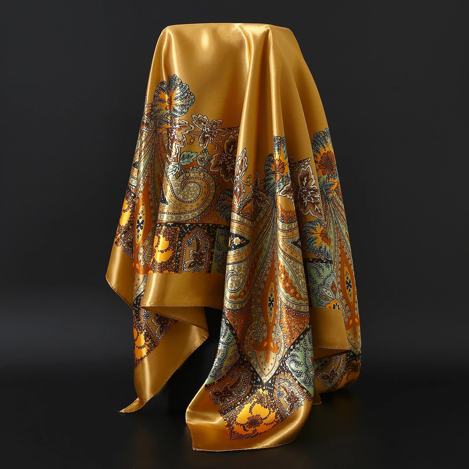 90*90cm Silk Scarf Women Print Hair Neck Square Office Ladies Shawl Bandanna Muslim Hijab Handkerchief Muffler Foulard female - NamafadStore