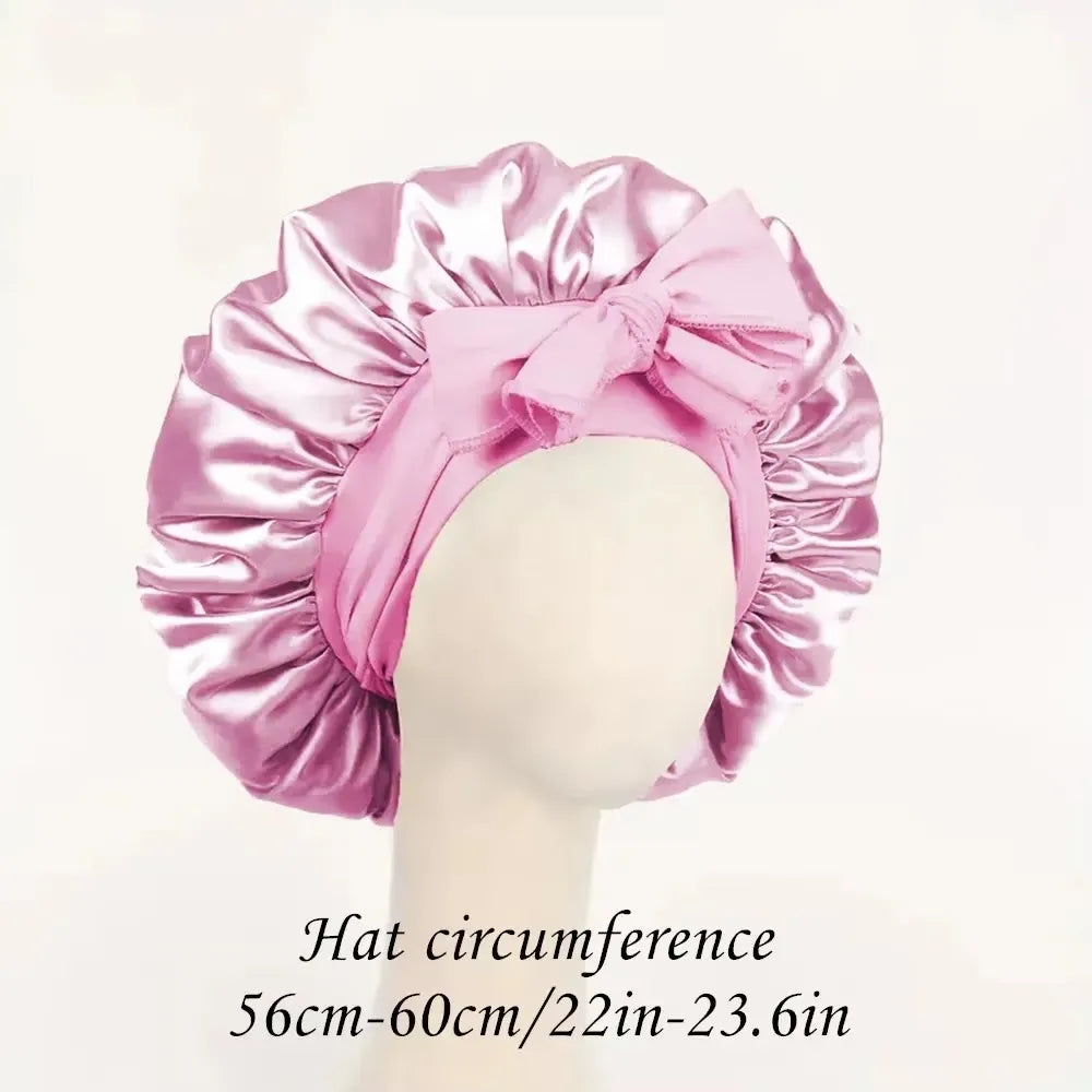 Adjustable Satin Silk Bonnet with Tie Band for Women, Night Shower Hats, Sleeping Hair Hat Satin Hat for Sleeping - NamafadStore