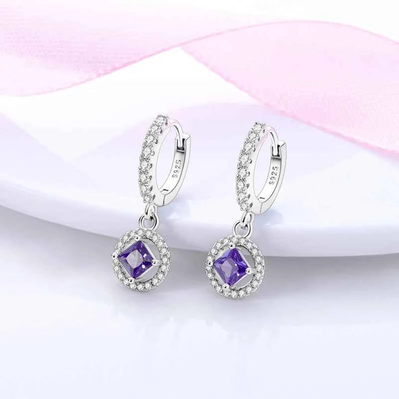 New Original 925 Sterling Silver Hoop Earrings Purple Zircon Flowers Butterflies Studs Earring For Women Wedding Engagement Gift