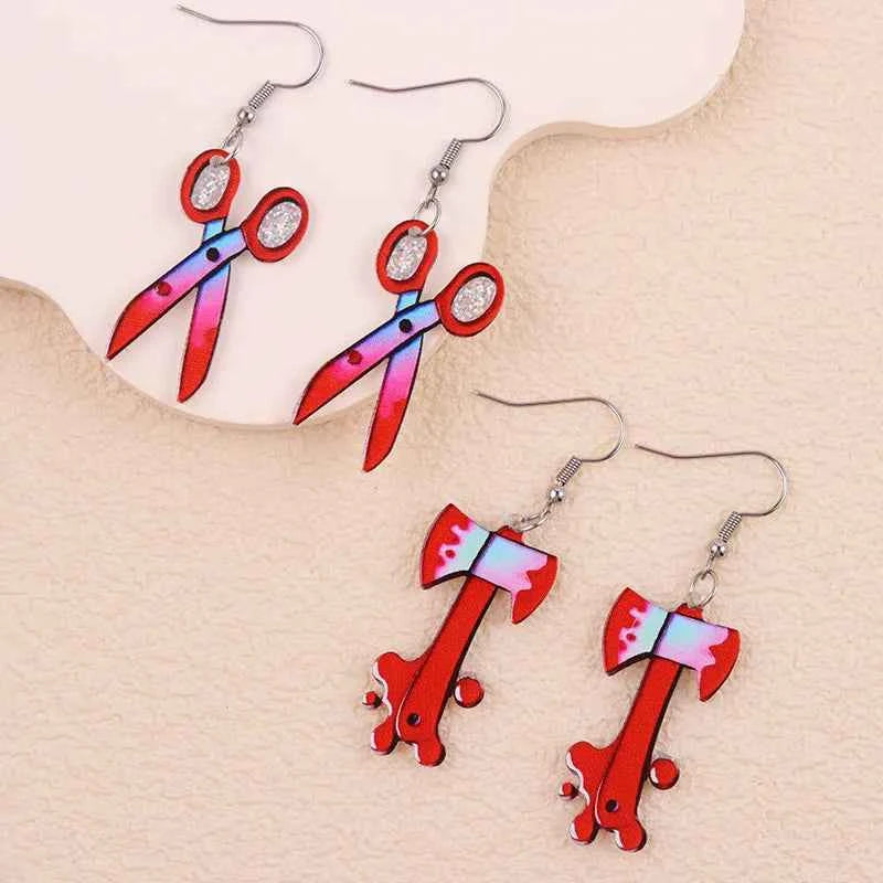 Hot selling Halloween earrings bloody scissors axes acrylic earrings personalized trend earrings for women