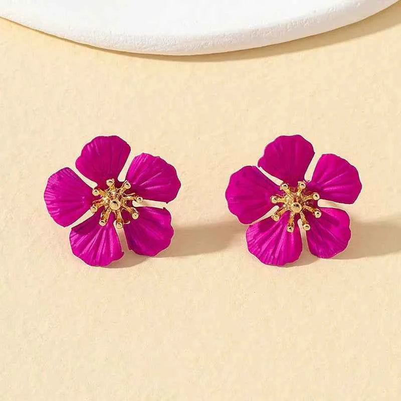 Rose Red Flower Imitation Pearl Dangle Earrings for Women Fashion Multilayer Floral Drop Earrings Jewelry Accessories Party Gift