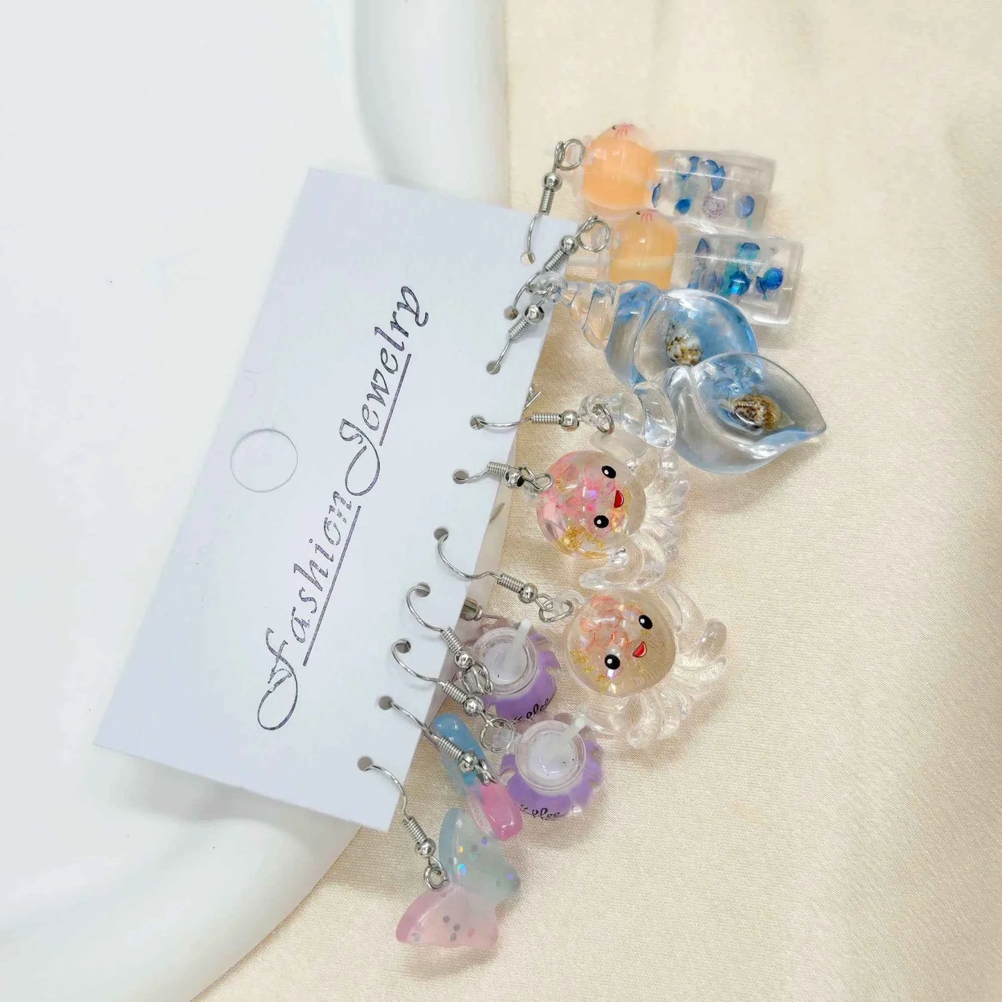 6pcs Conch Octopus Ice Cream Butterfly Earrings Earrings Resin Simulation Food Candy Earrings Set