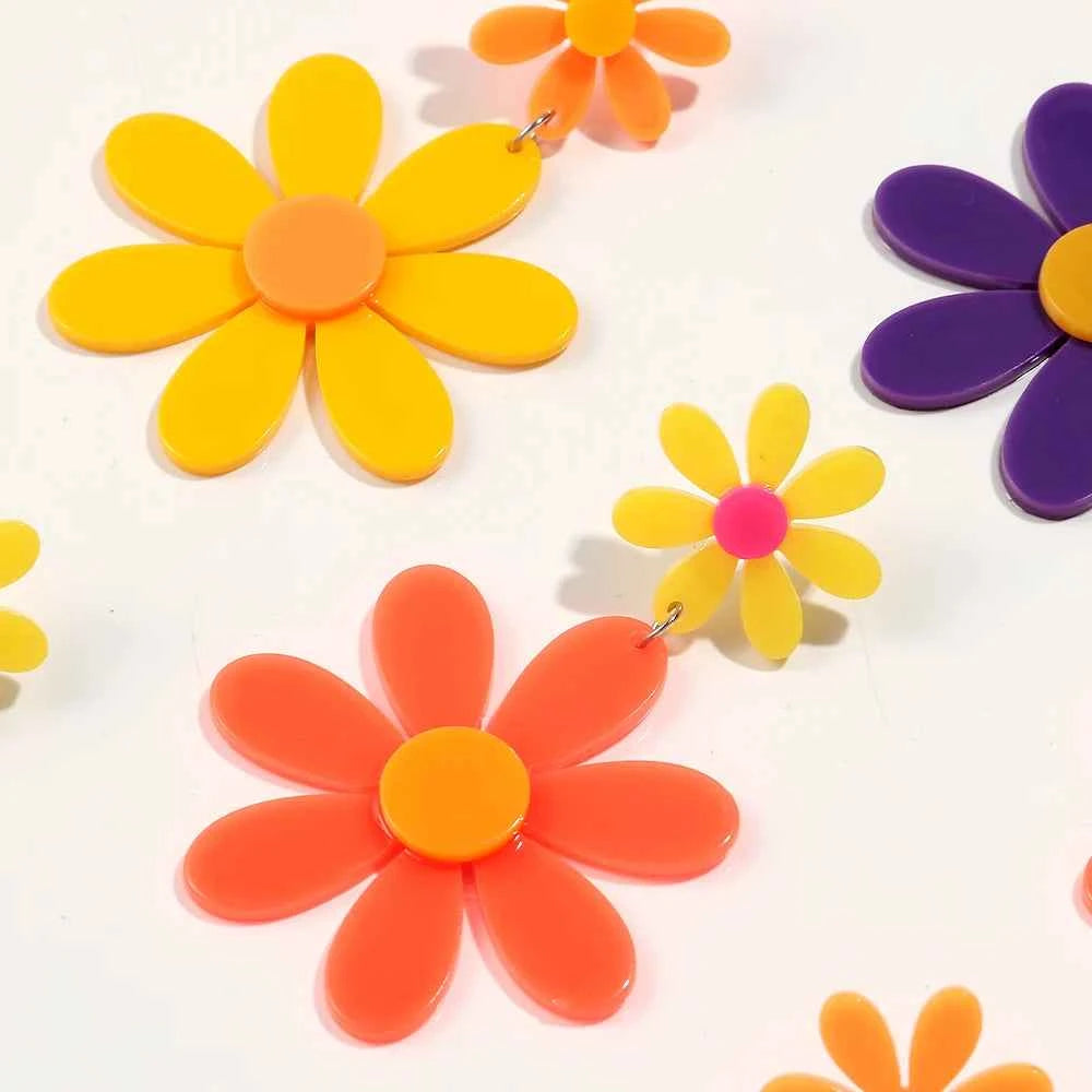 Boho Colorful Acrylic Sunflower Long Earrings for Women Korean Trendy Big Daisy Flower Drop Earring Cute Jewelry Birthday Gifts