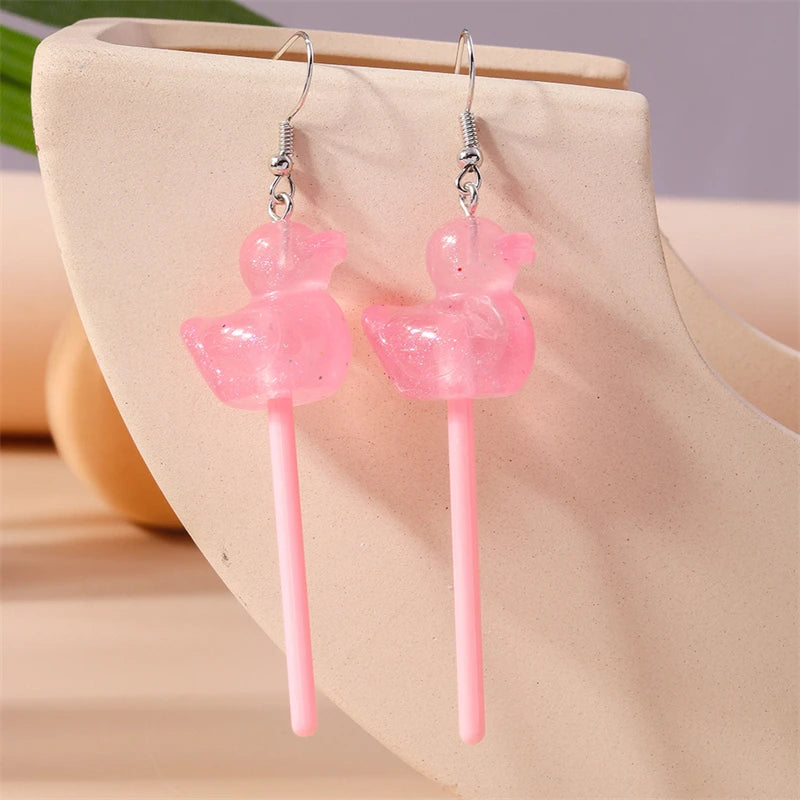 Sweet Candy Color Lollipop Drop Earrings for Women Funny Simulation Food Flower Dinosaur Dangle Hook Earrings Girls Jewelry Gift