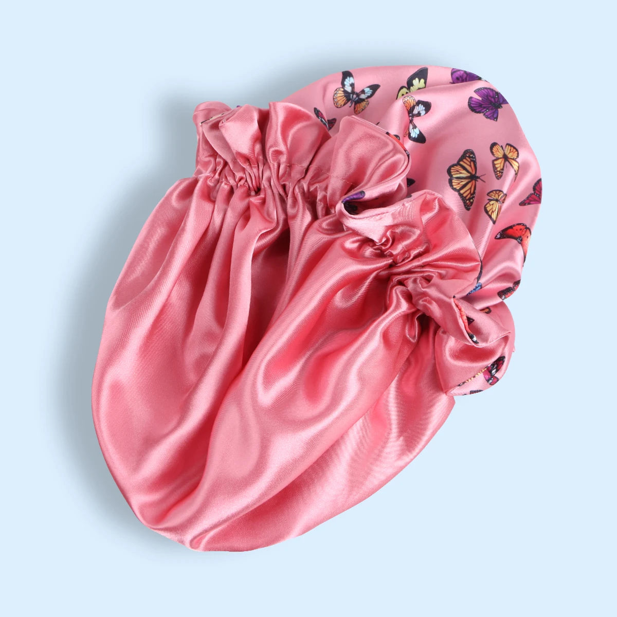Pink Butterfly Double Layer Adjustable Satin Bonnet Cap Hair Protect Virgin Sleep Bonnet for Women And Girls - NamafadStore