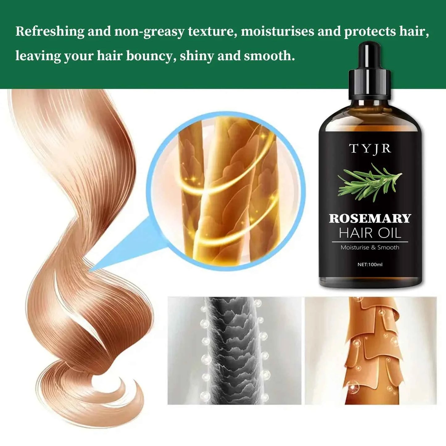 100ML Rosemary hair oil moisturizes and softens hair pure plant improves dryness essence long-lasting fragrance conditioner - NamafadStore